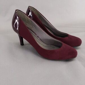 LifeStride Lively Pumps Womens 10M Burgundy Suede Patent Mixed Media Heels